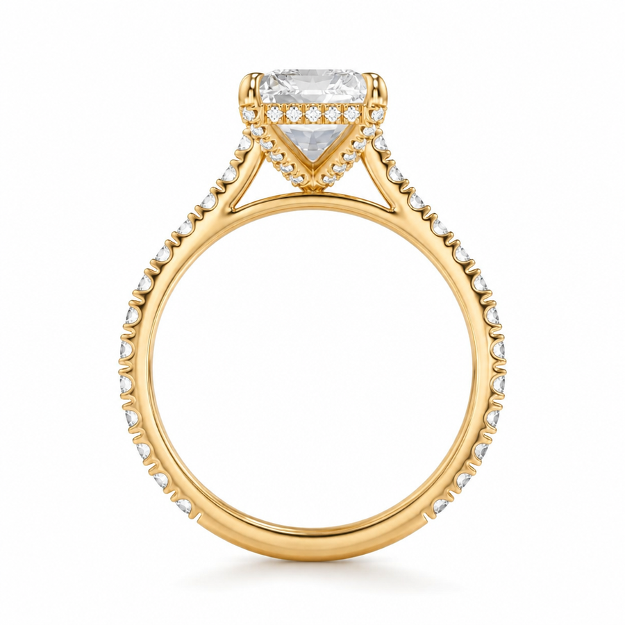 Radiant Pave Cathedral Ring With Diamond Basket