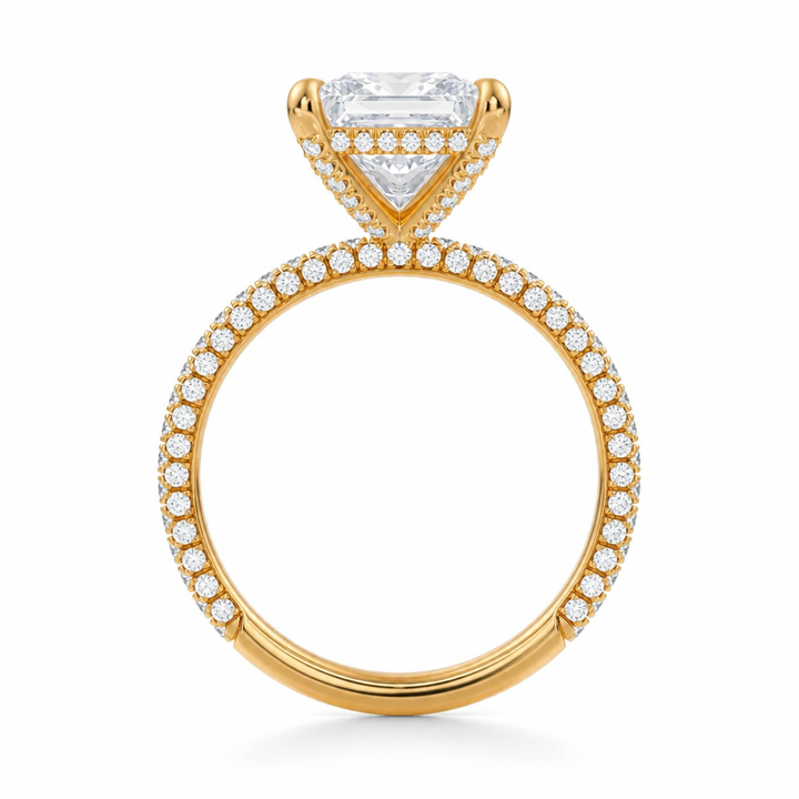 Princess Diamond Basket With Three Row Pave Ring