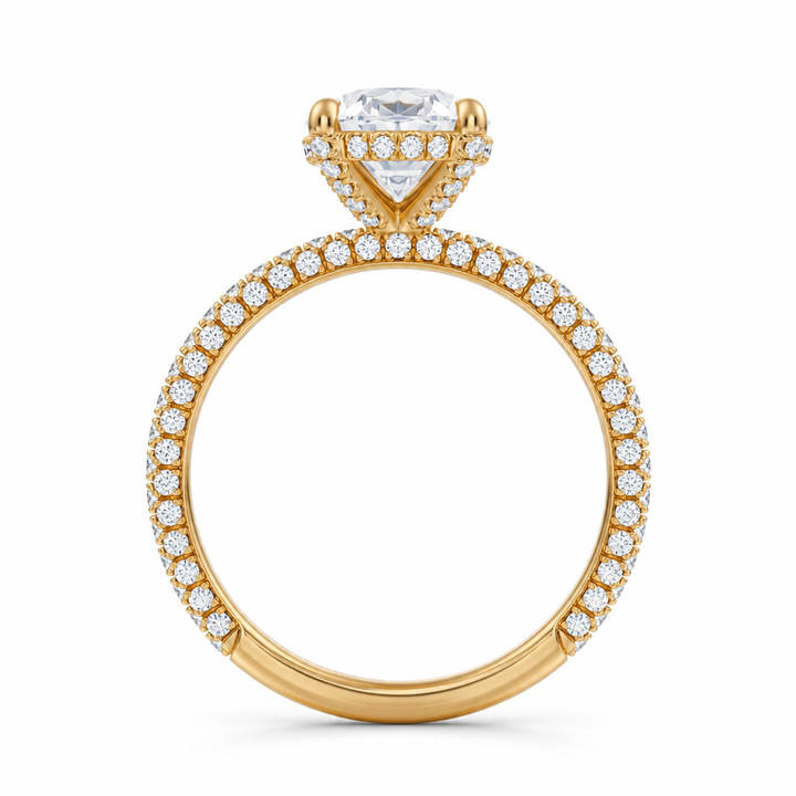 Oval Diamond Basket With Three Row Pave Ring