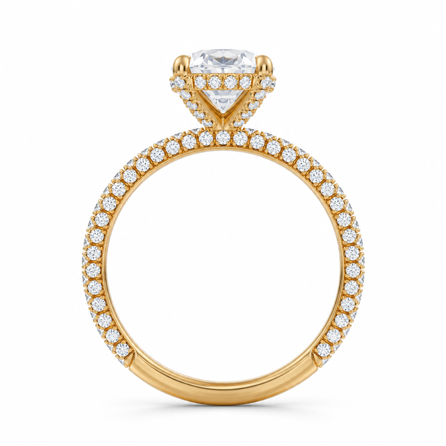 Oval Diamond Basket With Three Row Pave Ring