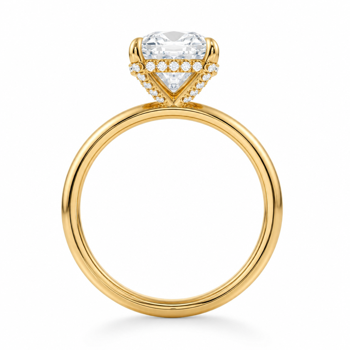 Cushion Solitaire Ring With Diamond Basket