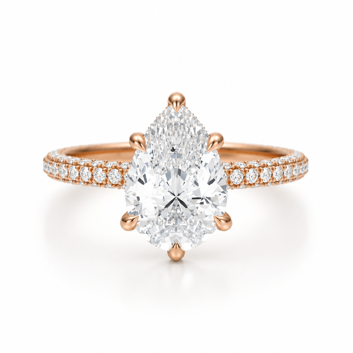 Pear Hidden Halo with Three Row Pave Band