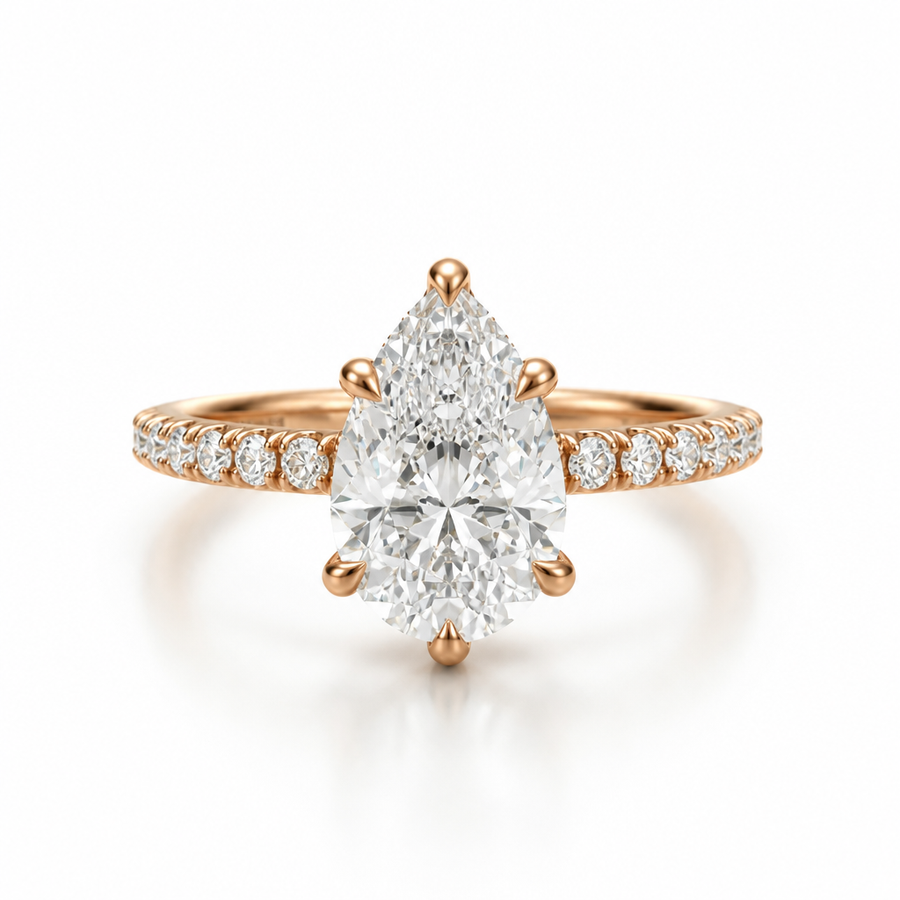 Pear Diamond Basket With Pave Ring