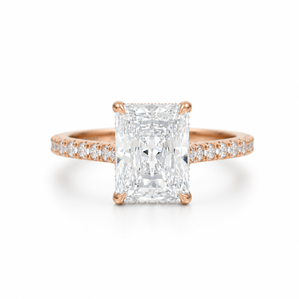 Radiant Pave Cathedral Ring With Diamond Basket