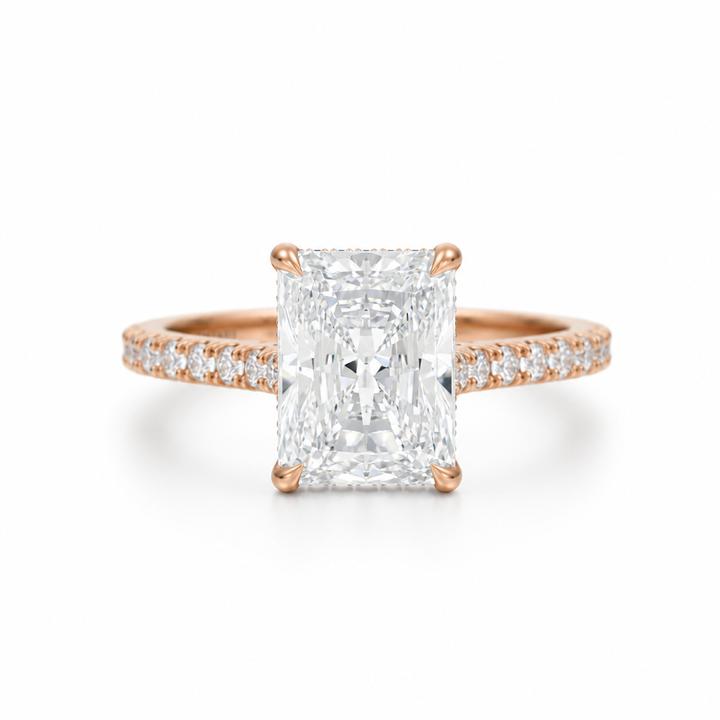 Radiant Pave Cathedral Ring With Diamond Basket