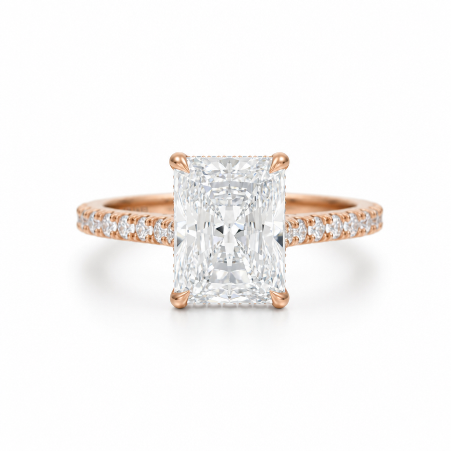 Radiant Pave Cathedral Ring With Diamond Basket