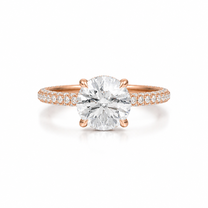 Round Hidden Halo with Three Row Pave Band