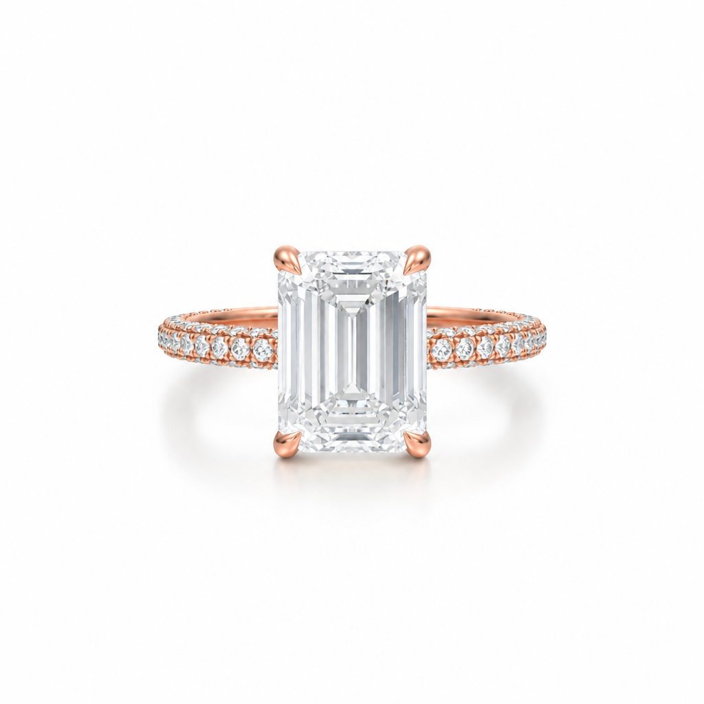 Emerald Three Row Pave Ring