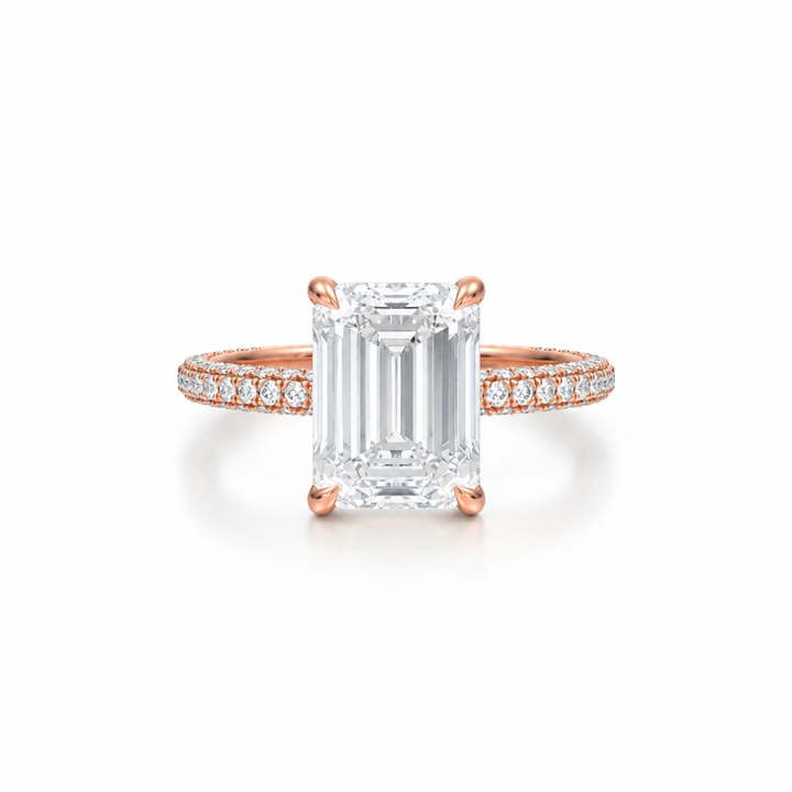 Emerald Three Row Pave Ring