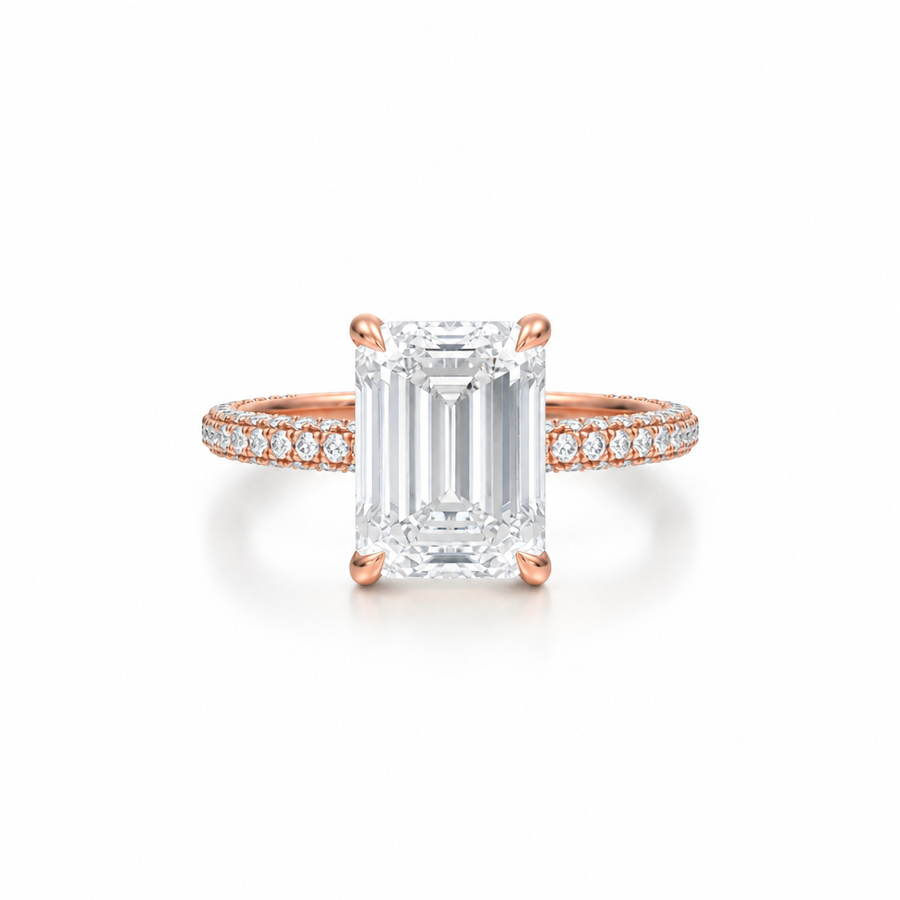Emerald Three Row Pave Ring