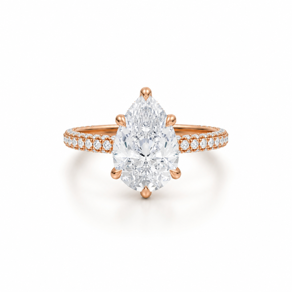 Pear Diamond Basket With Three Row Pave Ring