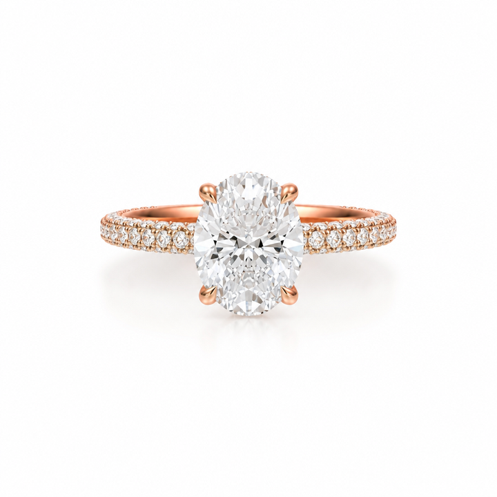 Oval Diamond Basket With Three Row Pave Ring