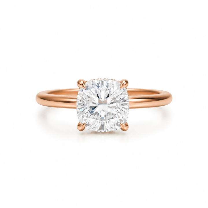 Cushion Solitaire Ring With Hidden Halo