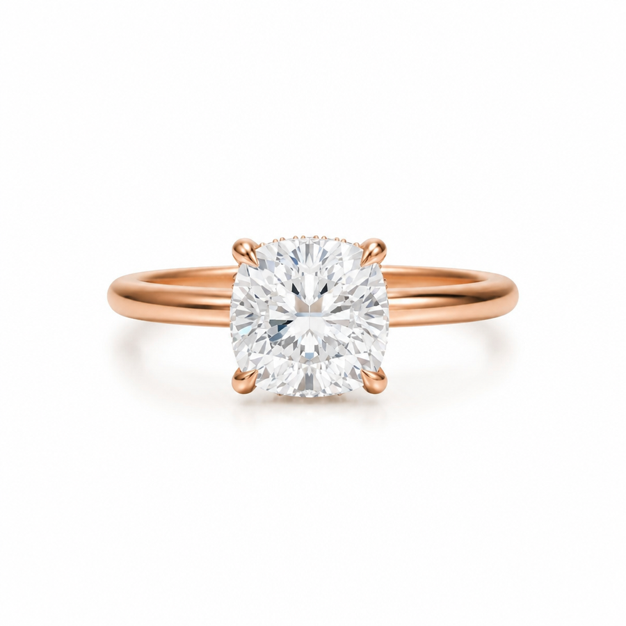 Cushion Solitaire Ring With Hidden Halo
