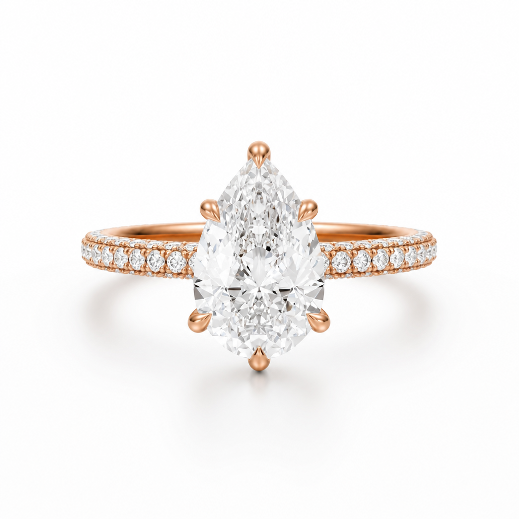 Pear Three Row Pave Ring With Pave Prongs