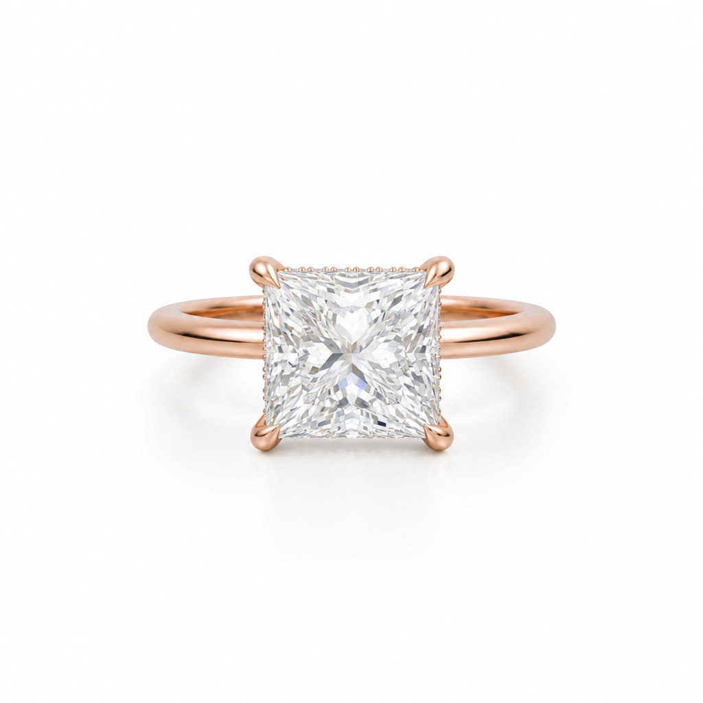 Princess Solitaire Ring With Hidden Halo