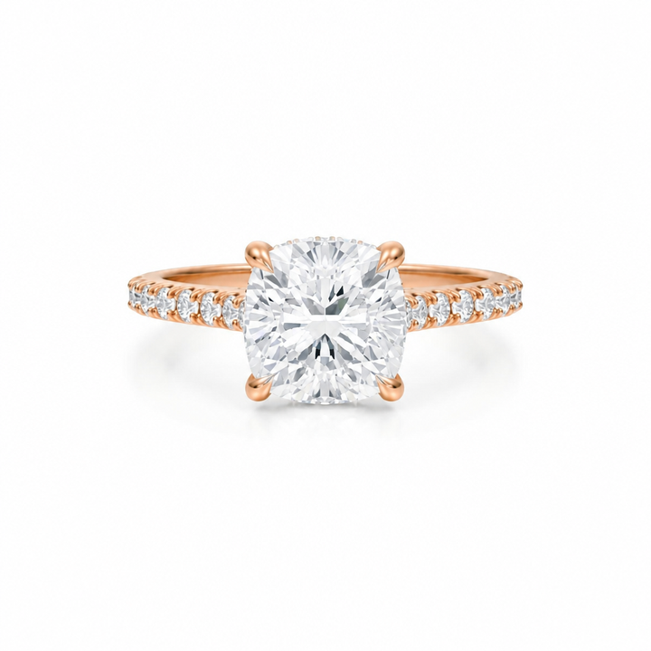 Cushion Pave Cathedral Ring With Diamond Basket