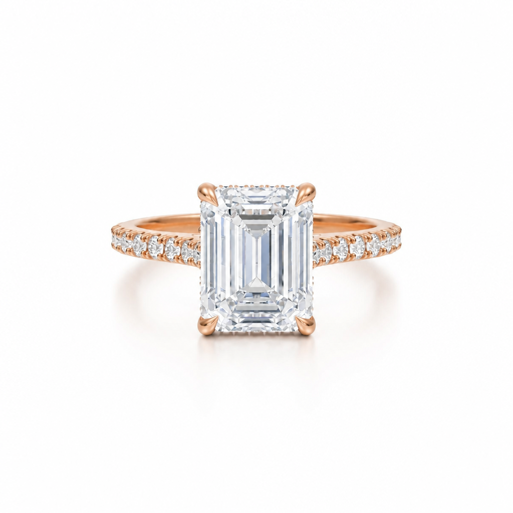 Emerald Pave Cathedral Ring With Diamond Basket