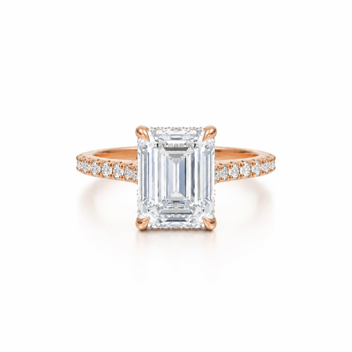 Emerald Pave Cathedral Ring With Diamond Basket