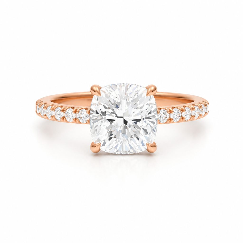 Cushion Diamond Basket With Pave Ring