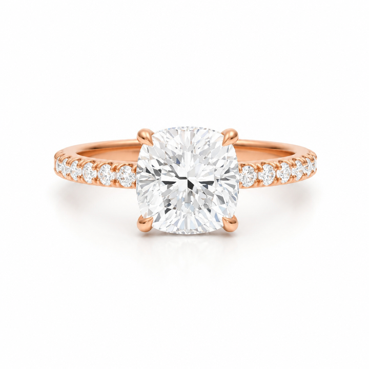 Cushion Diamond Basket With Pave Ring
