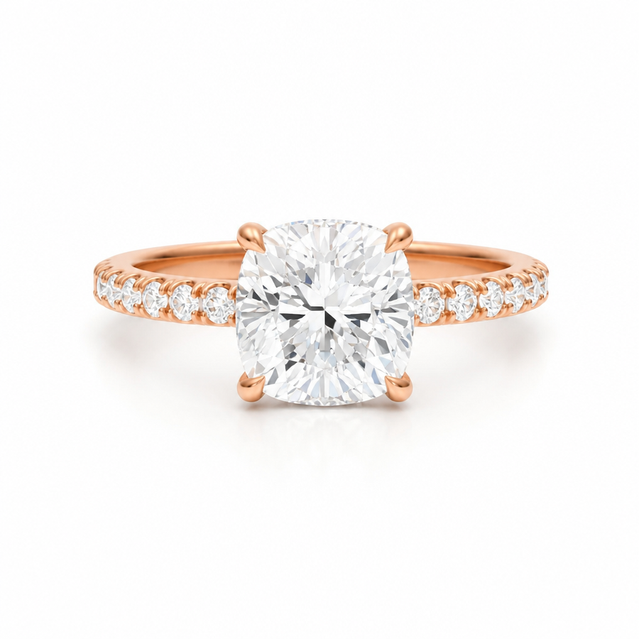 Cushion Diamond Basket With Pave Ring