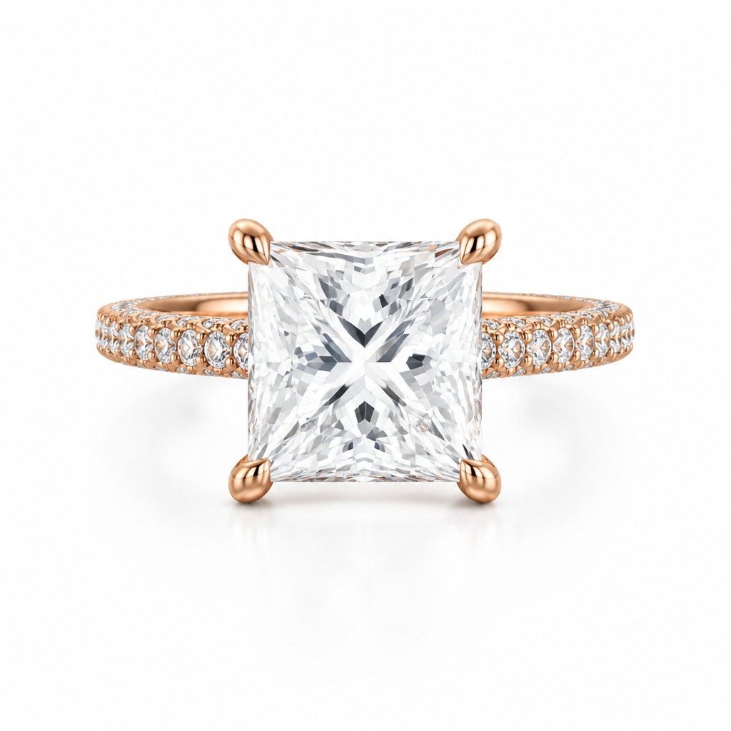Princess Three Row Pave Ring