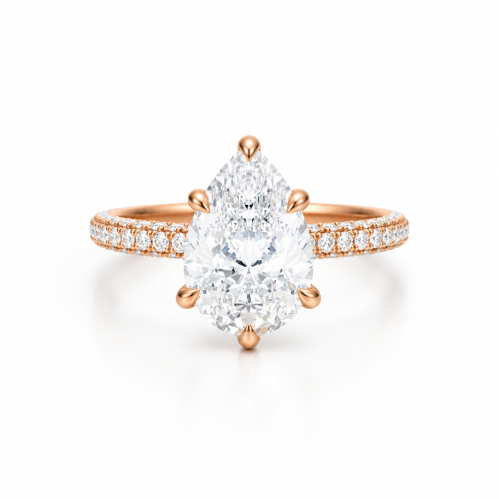 Pear Three Row Pave Ring
