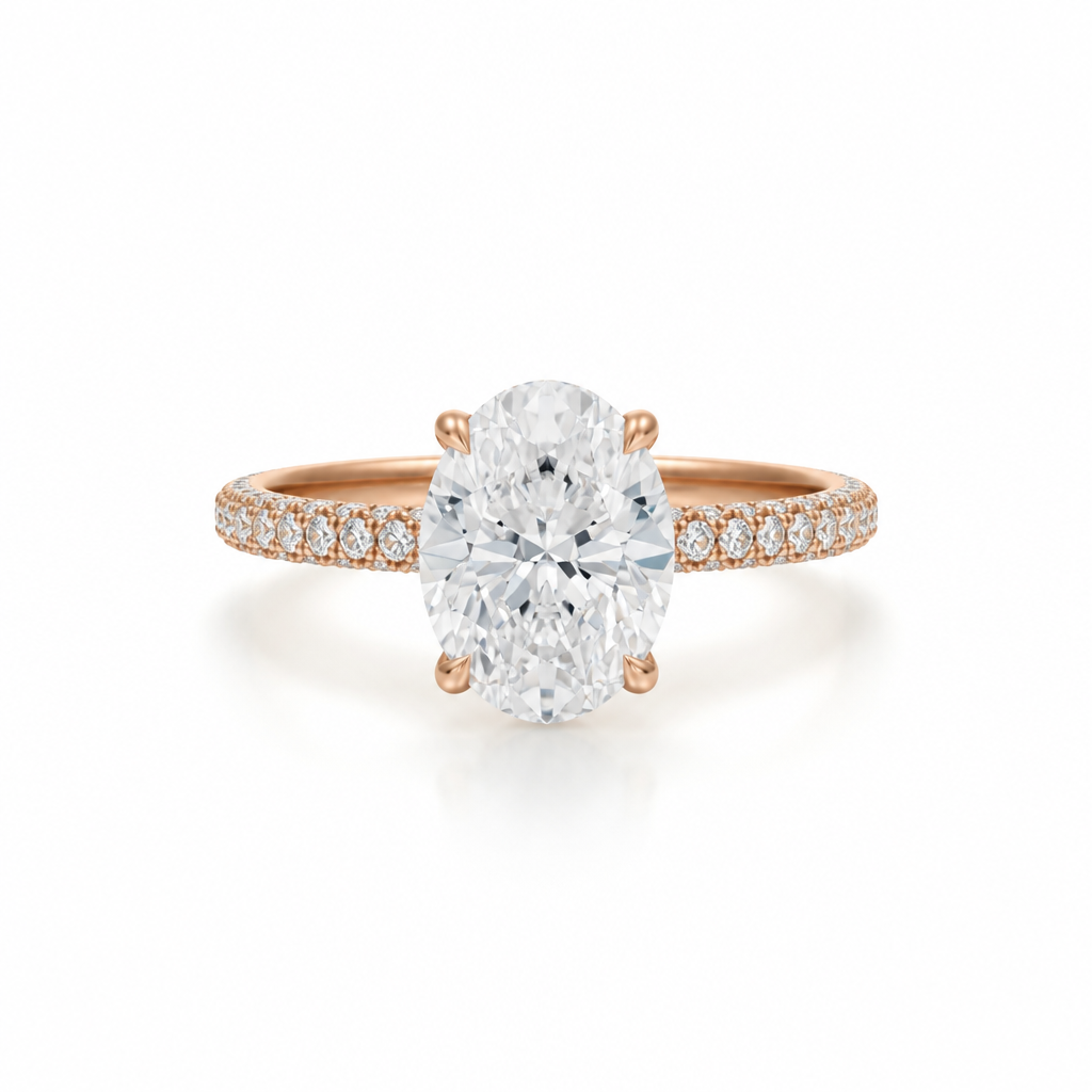 Oval Hidden Halo with Three Row Pave Band