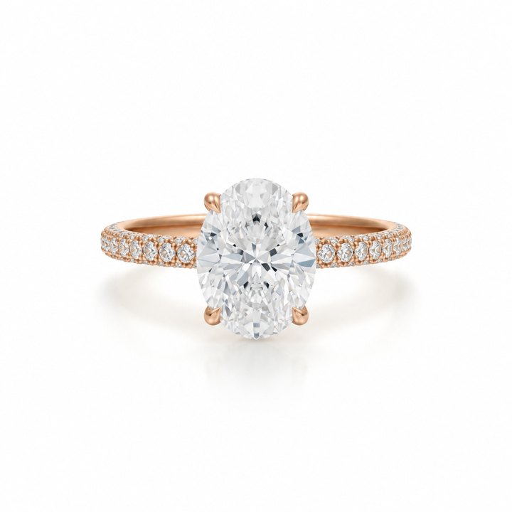 Oval Hidden Halo with Three Row Pave Band