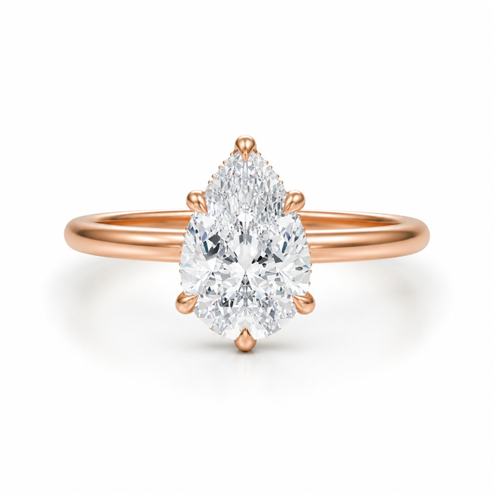 Pear Solitaire Ring With Hidden Halo