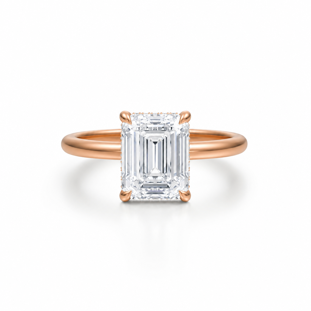 Emerald Solitaire Ring With Diamond Basket