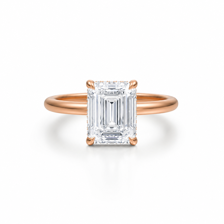 Emerald Solitaire Ring With Diamond Basket