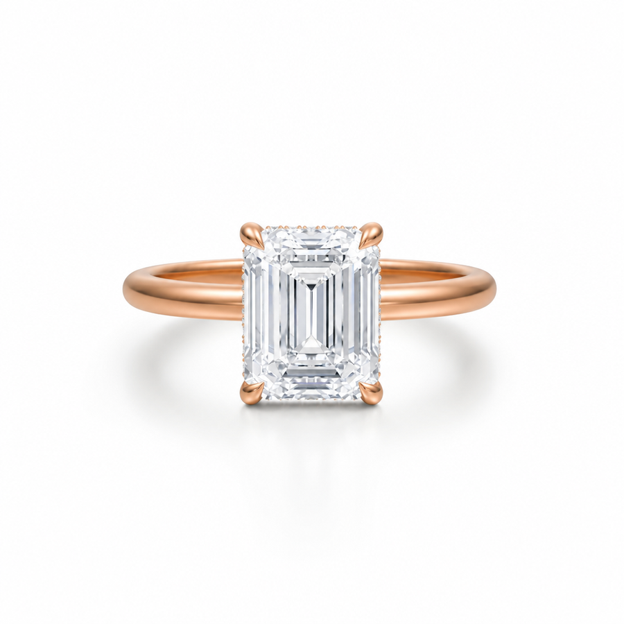 Emerald Solitaire Ring With Diamond Basket