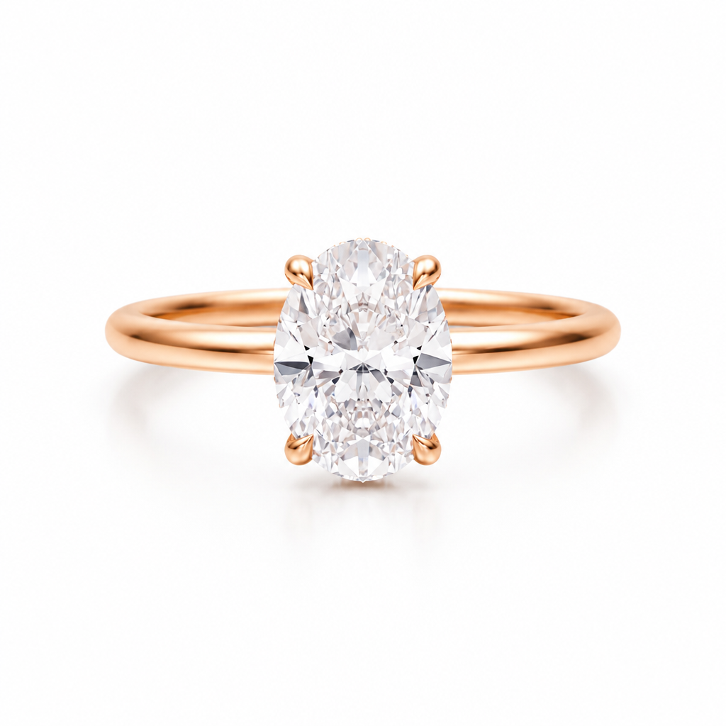 Oval Solitaire Ring With Hidden Halo