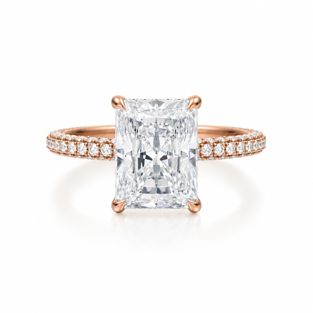 Radiant Hidden Halo with Three Row Pave Band