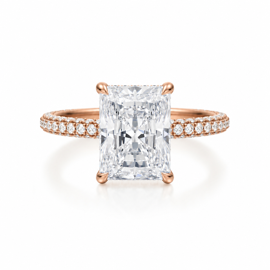 Radiant Hidden Halo with Three Row Pave Band
