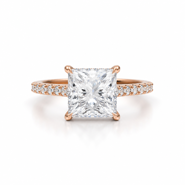 Princess Pave Cathedral Ring With Diamond Basket
