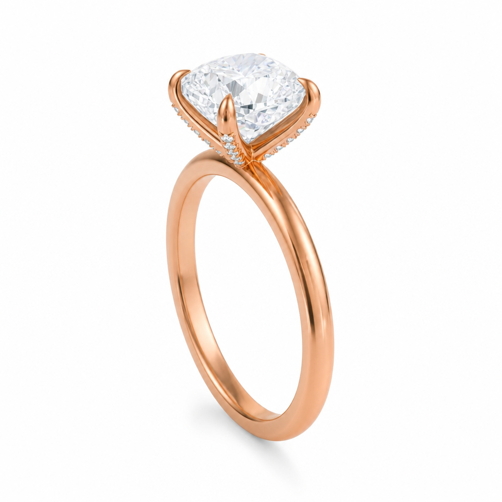 Cushion Solitaire Ring With Pave Prongs