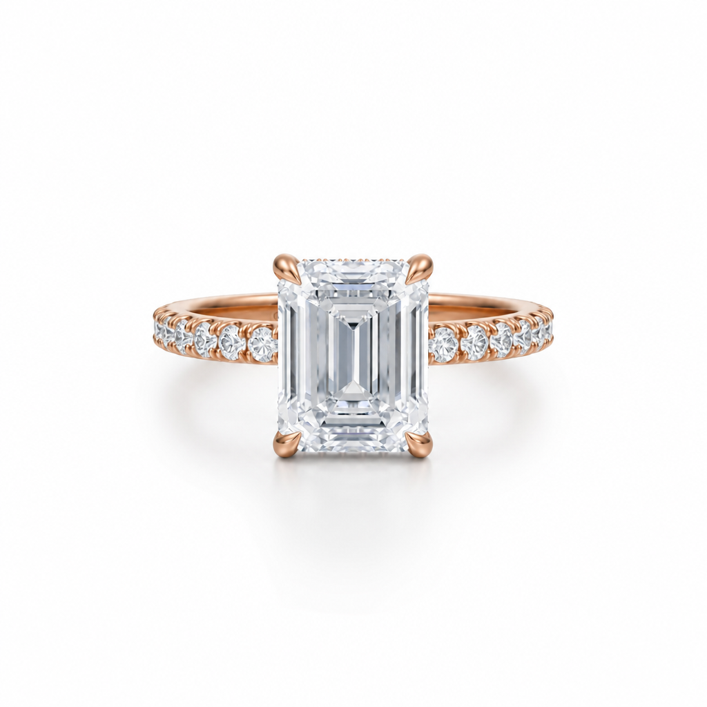 Emerald Diamond Basket With Pave Ring