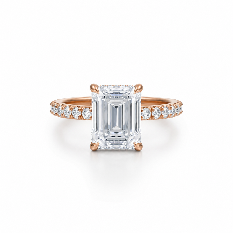 Emerald Diamond Basket With Pave Ring