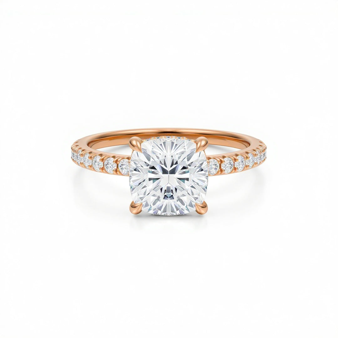 Cushion Diamond Basket With Pave Ring