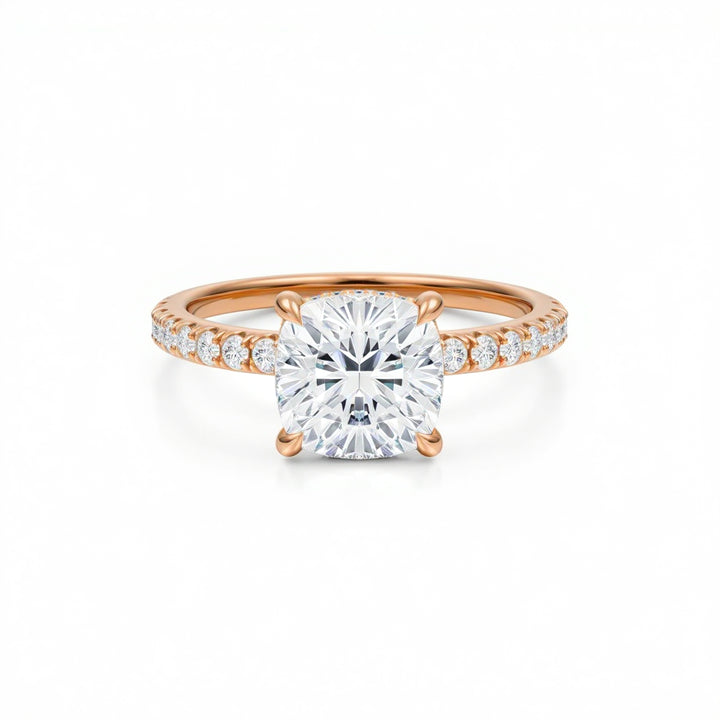 Cushion Diamond Basket With Pave Ring