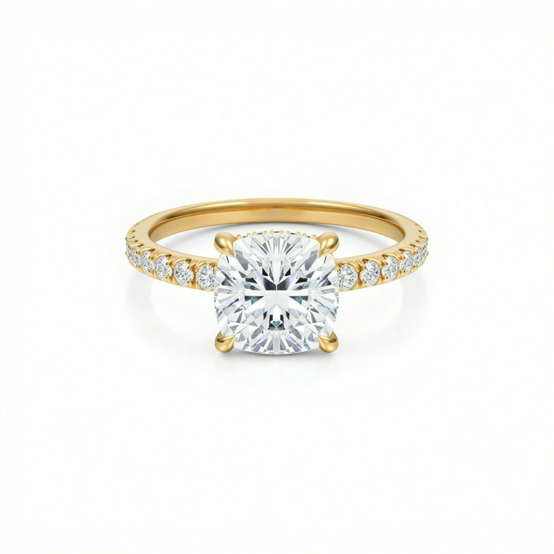 Cushion Diamond Basket With Pave Ring