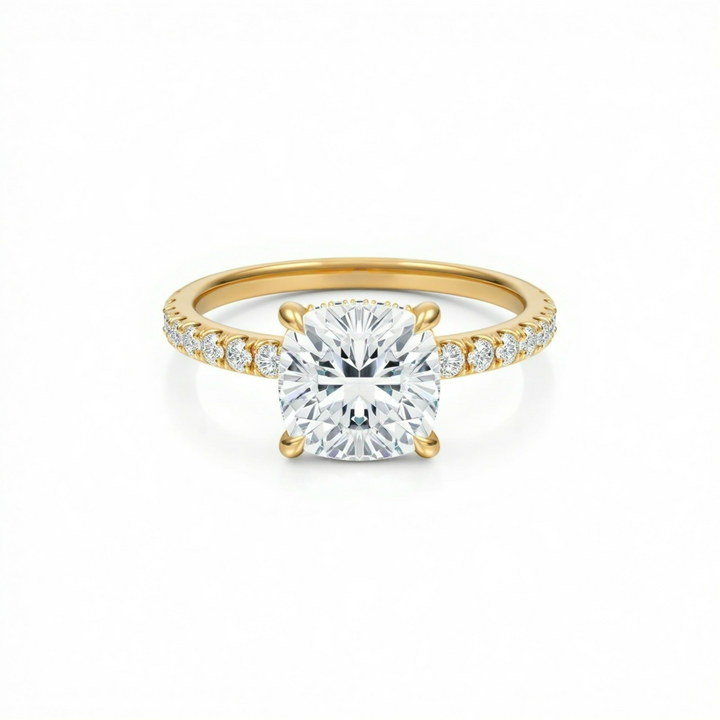 Cushion Diamond Basket With Pave Ring