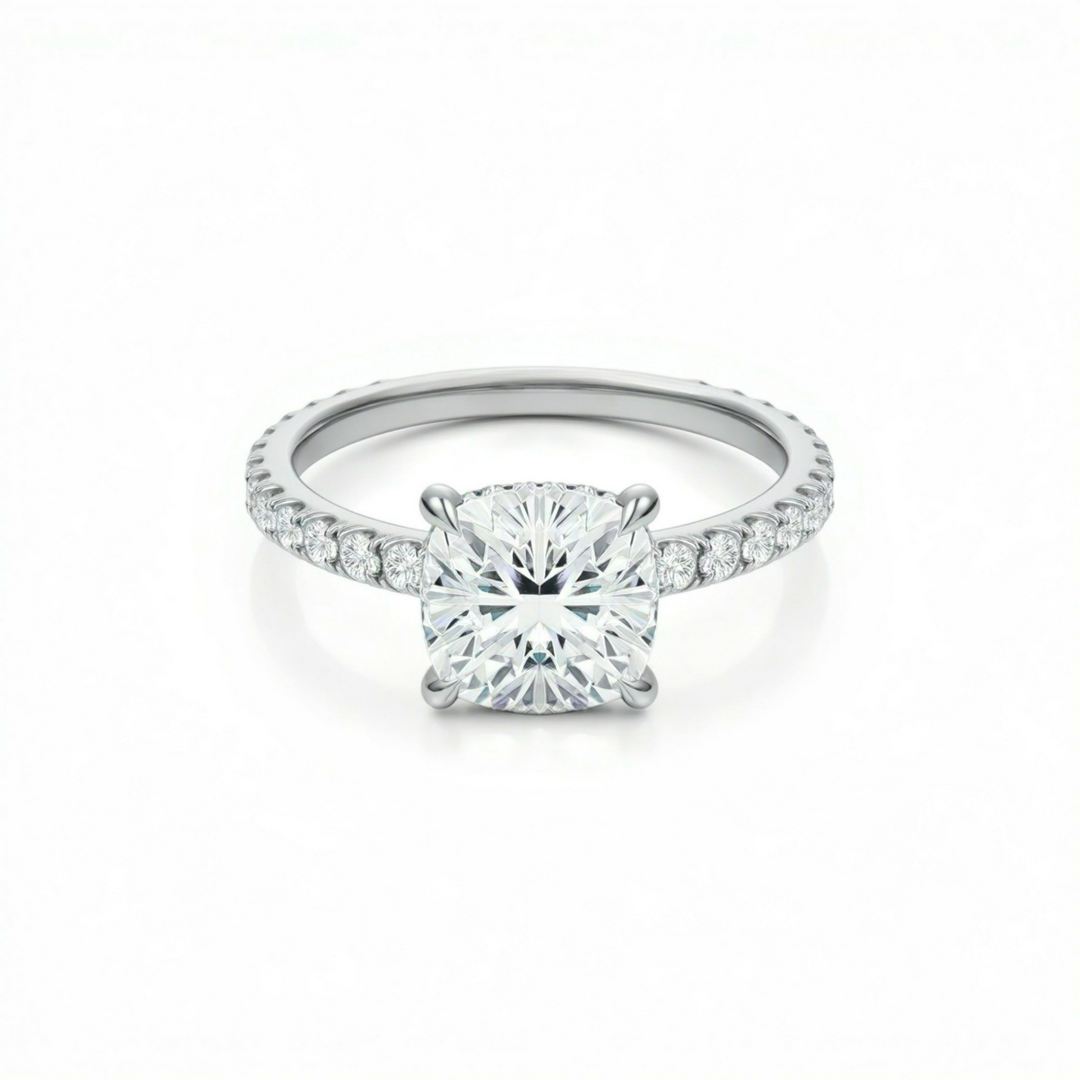 Cushion Diamond Basket With Pave Ring