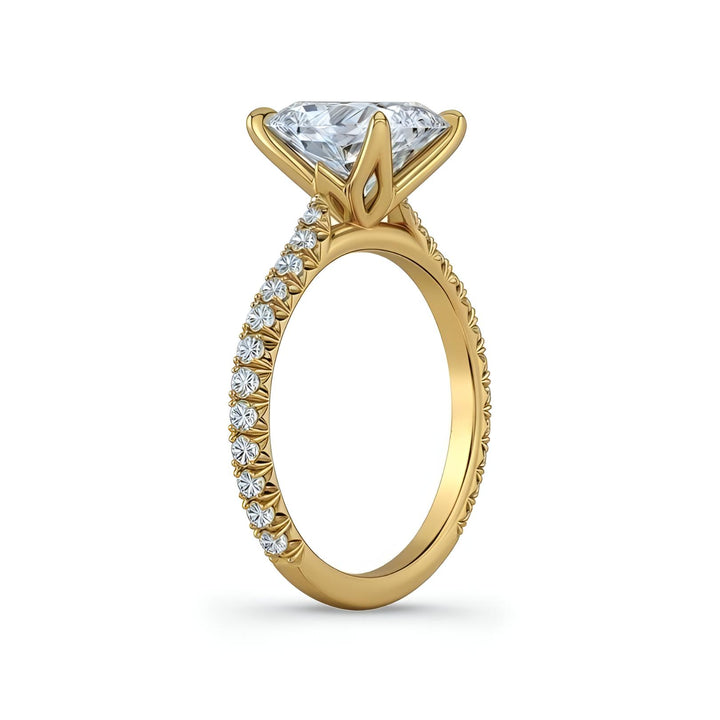 Cushion Diamond Tulip Cathedral French Pave Ring