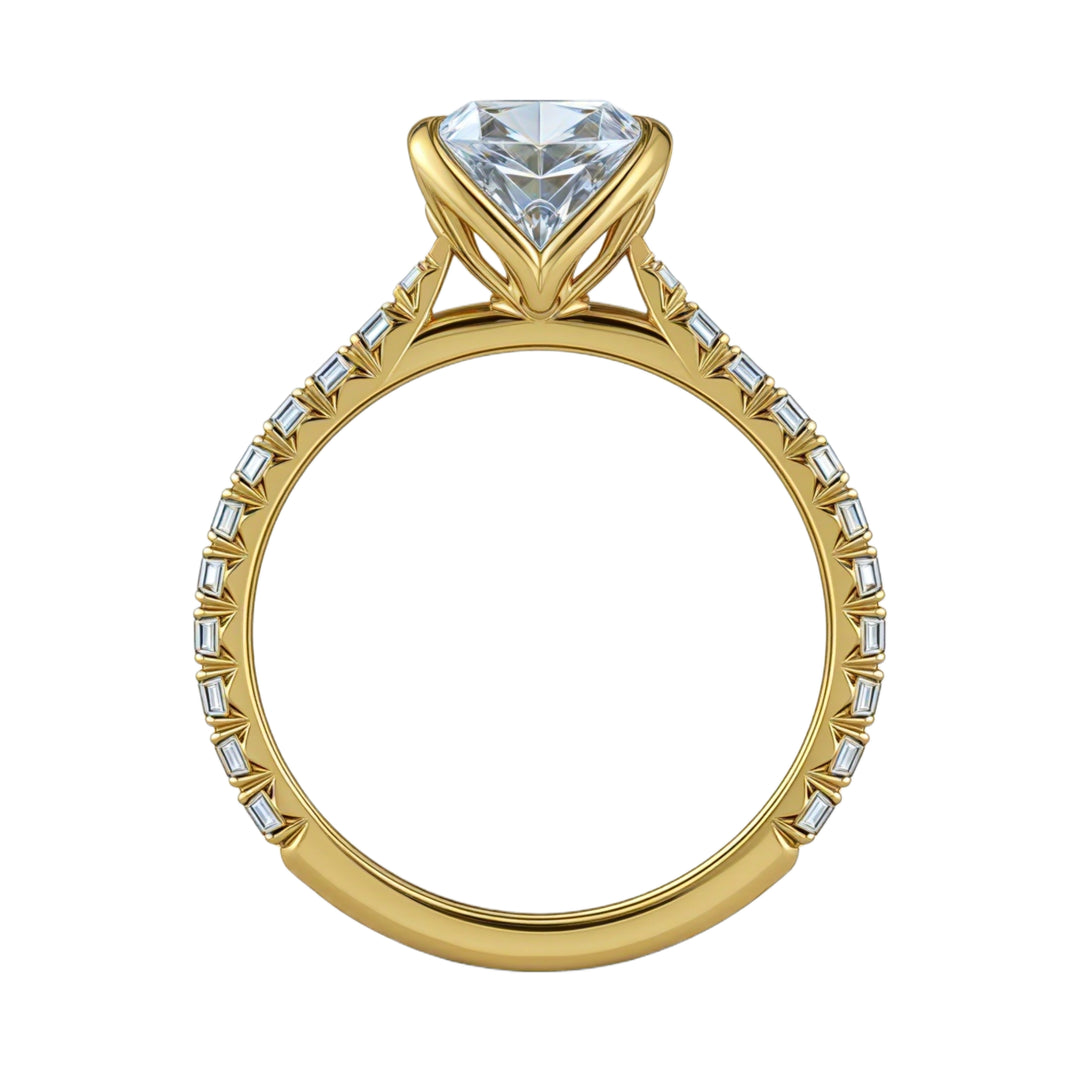 Cushion Diamond Tulip Cathedral French Pave Ring