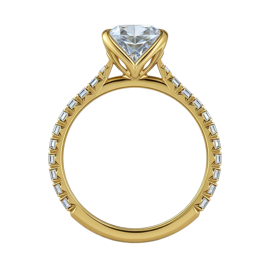 Cushion Diamond Tulip Cathedral French Pave Ring
