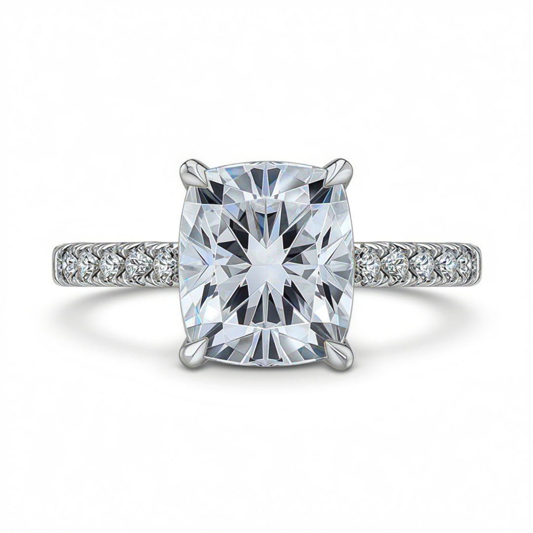 Cushion Diamond Tulip Cathedral French Pave Ring
